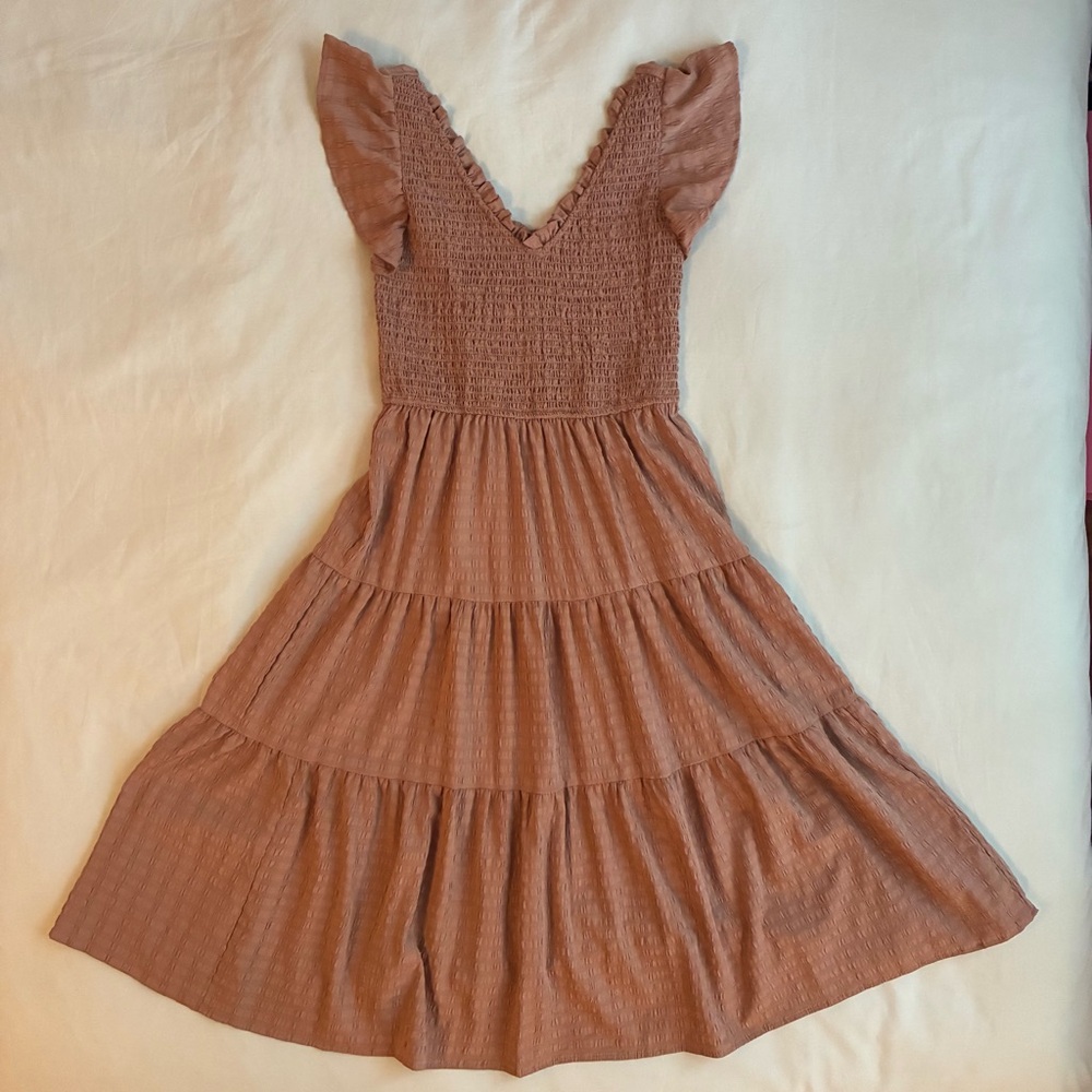 Tiered Ruffle-Sleeve Midi Dress